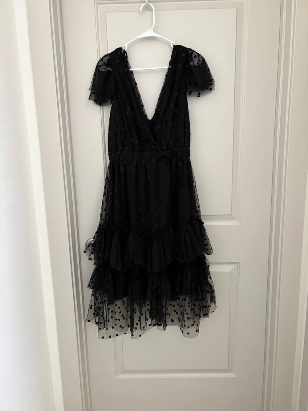 Black Polka Dot Tiered Midi Dress - Women Eva Franco Size 12